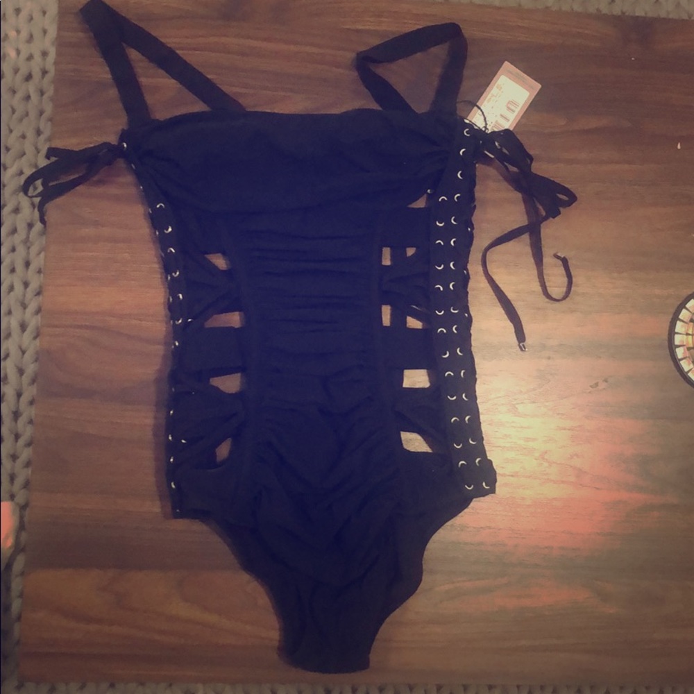 Black corset one piece bathing suit